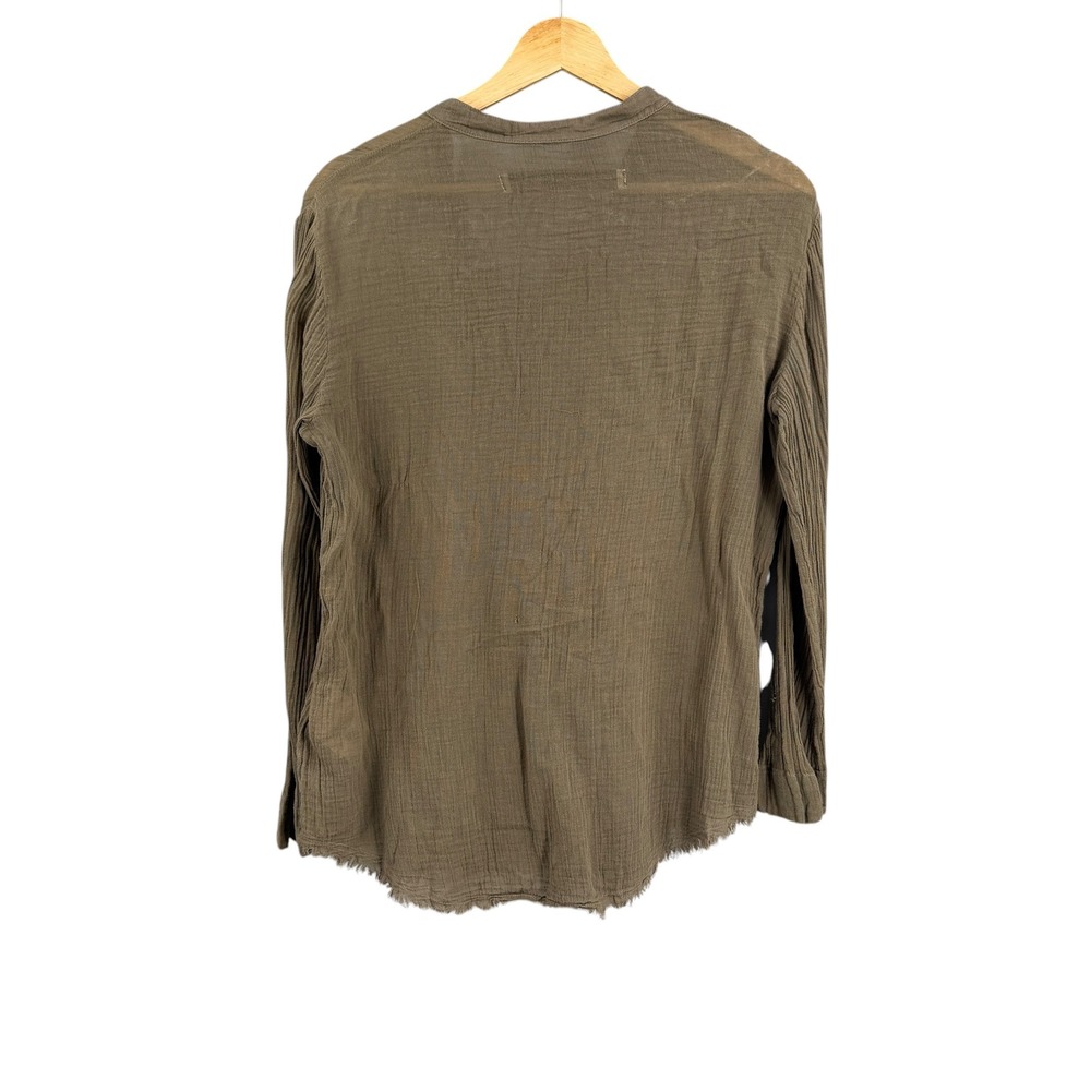 Raquel Allegra Top Olive Green Long Sleeve Lightweight Blouse Size 1 / Small - Picture 2 of 6